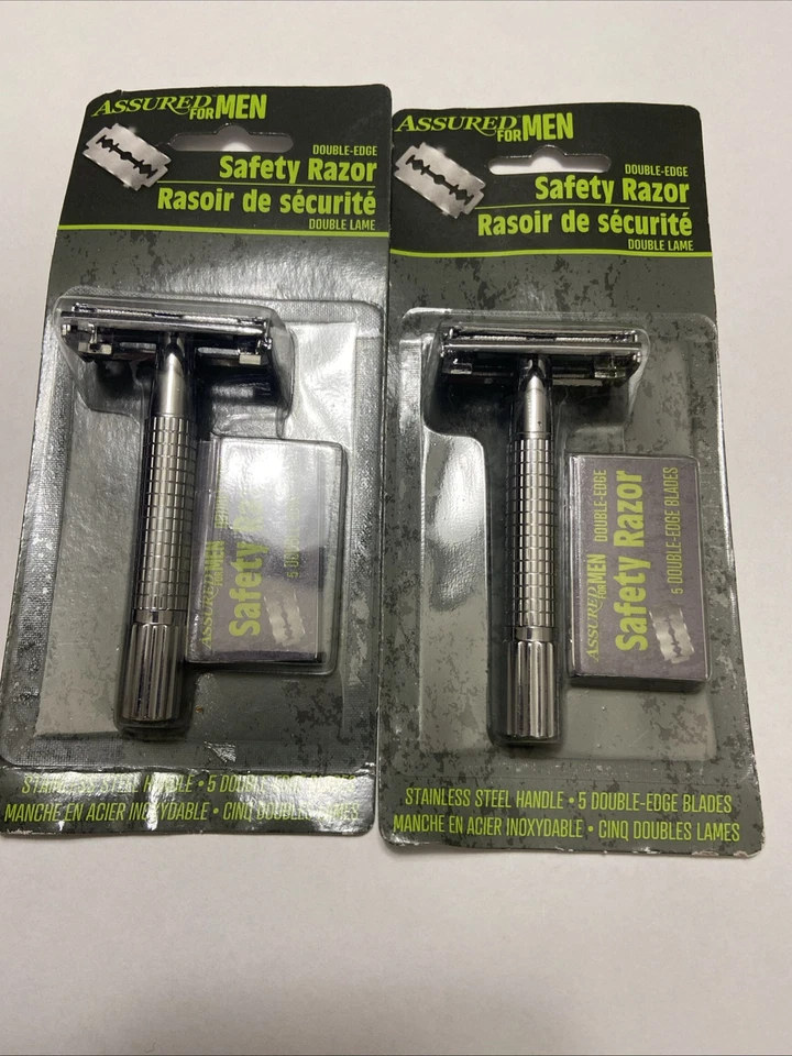 Assured Double Edge Safety Razors, Stainless Steel Handles w/ 5 Blades - Image 1 of 1
