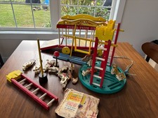 Antique Fisher Price Circus Set with Wooden Animals #900 Caged Wagon Train 1962