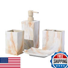RQYIXI Bathroom Accessories Set 4 Pcs Marble Look Sets Toothbrush Holder Soap Di