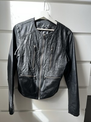 S. Oliver Echtleder Lederjacke Gr. 42 Damen Schwarz Vintage