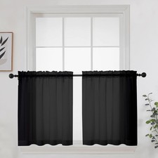 Short Sheer Curtains 24 Inches Long 2 Panels for 42"W x 24"L Pack of 2 Black