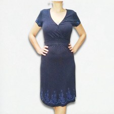 embroidered dress UK 10 v neck midi navy polka dot short sleeve Fat Face casual