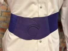 Vintage Purple Leather Elastic Waist Belt Wide Sculptural Statement Belt