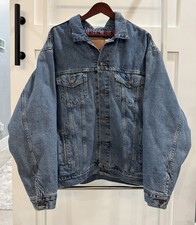 VTG Levis 70614 0389 Trucker Jean Jacket Red Plaid Lining Blue Denim Mens XL