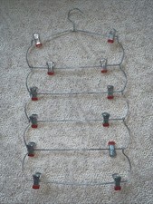 Vintage Metal Hanger 6 Tier skirt or Pant Foldable Red Rubber Tipped Clips