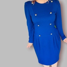 Vintage 70s David Warren classic blue military style dress size 10