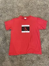 Vintage Calvin Klein T Shirt Size Large Logo Red Made in USA Vtg 90s