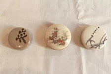 Lot of 3 Japanese vintage pottery circular KOGO(incense container)