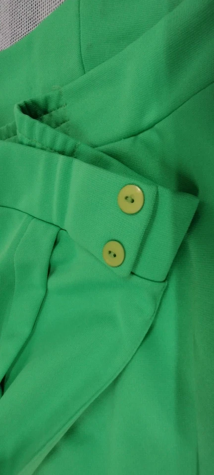 Calça discoteca verde neon década de 1970 quadris largos pernas largas poliéster cintura 37 costura interna 29 - Imagem 3 de 4