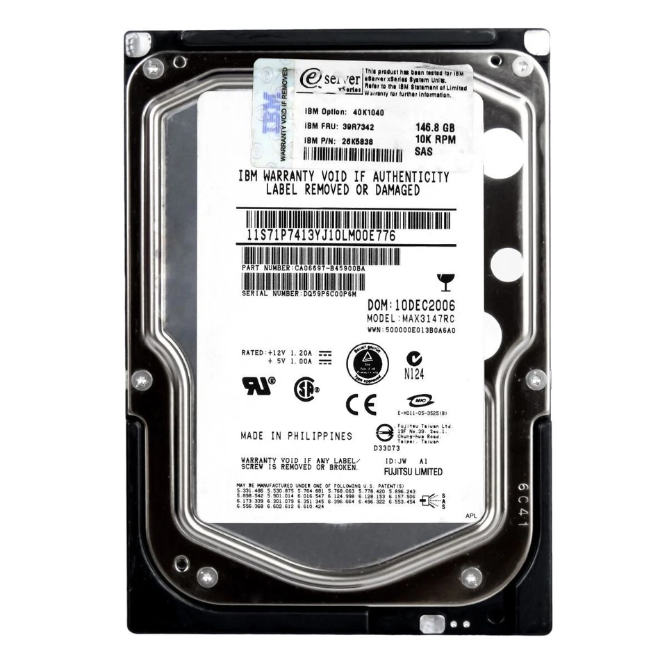 Hard Drive IBM 39R7342 26K5838 MAX3147RC 147GB 10000U/Min 16MB SAS 3.5 " Inch - Image 3 of 3