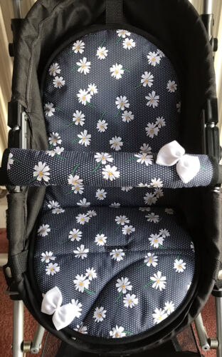 Dolls Pram Set for Daisy Chain Connect Pram. Navy. Daisies. New - Picture 1 of 7