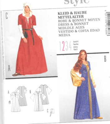 Renaissance Medieval Bonnet Gown Robe Bridal Costume Sew Pattern 10-28 Burda UCF