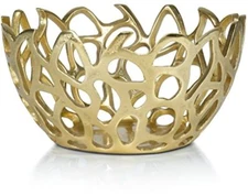 10” Decorative Round Aluminum Metal Golden Branch Reef Centerpiece Bowl