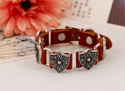 Men/Women Protect Cross Shield Rivet Genuine Leather Wristband