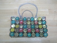 Tapa de botella cesta/monedero de alambre, arte popular vintage, Coca-Cola Schwepps Stoney etc!