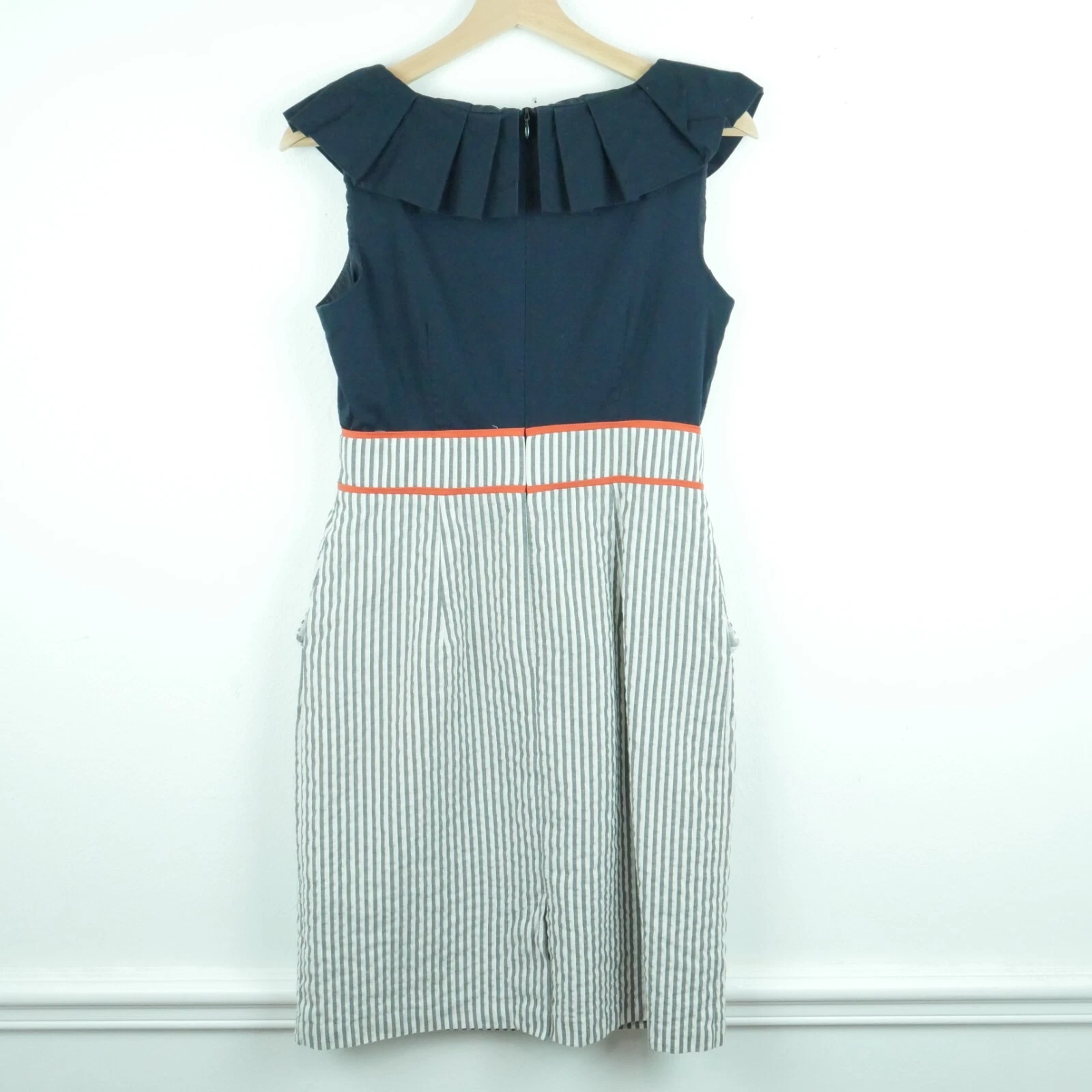 ALYX Abito anni 2010 taglia 6 twee volant officecore seersucker volant preppy nautico navy