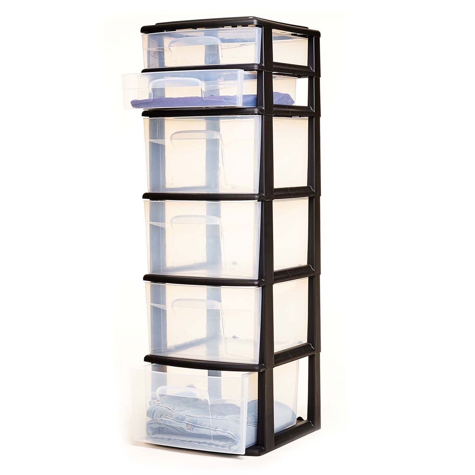 Homz Plastic 6 Clear Drawer Medium Home Storage Container Tower, Black Frame eBay