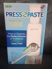 AS SEEN ON TV PRESS 2 PASTE HANDS-FREE TOOTHPASTE DISPENSER - NEW IN BOX