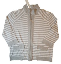 Giacca donna Chico's Zenergy taglia 12/14 grigia a righe zip frontale nuova con etichette 