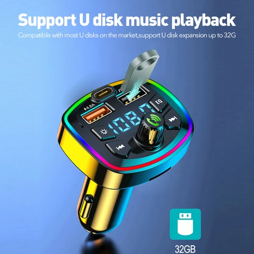 Car Wireless FM Transmitter Adapter Bluetooth 5.0 2USB PD Charger AUX Hands-Free - Picture 9 of 12