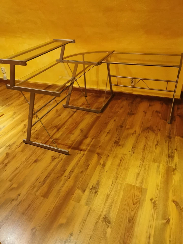 Schreibtisch glas eckschreibtisch mit Aufsatz mit Metall 155 cm Design modern - Bild 2 von 4