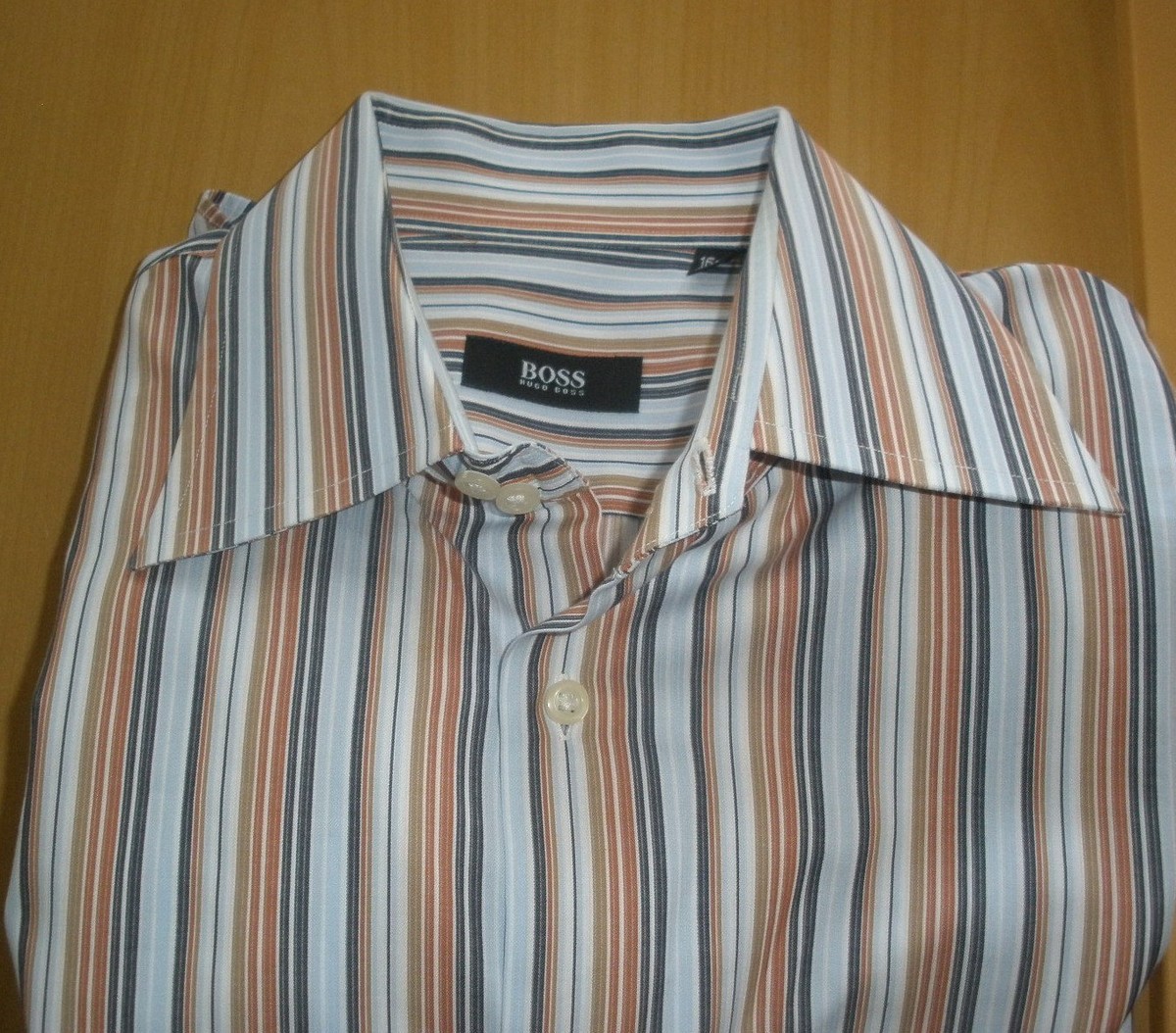 Chemise Rayée Hugo Boss Manches Longues - Taille 14,5, 100% Coton, Occasion Très Bon état