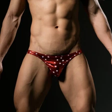 Zonbailon Men's Sexy Leather Underpants Stars Stage Shows Sparkling Print Briefs