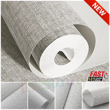 Plain Grey Textured Wallpaper Thick Embossed Woven Linen:Effect Wall Paper_Decor