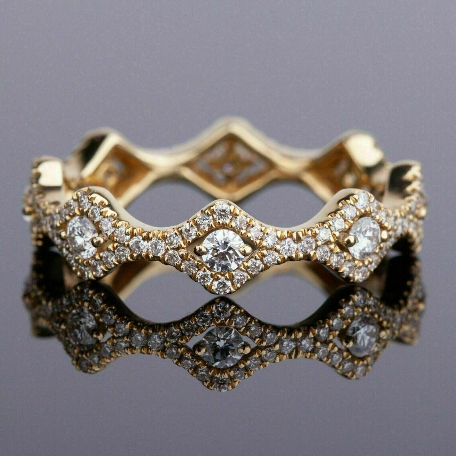 14K Yellow Gold Chevron Full Eternity Band with 2.2 Ct Simulated Diamonds-image