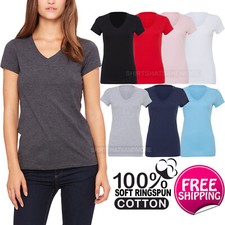 Bella Ladies V-Neck T-Shirt Combed Ringspun Soft Cotton 9 Colors Womens NEW S-2X