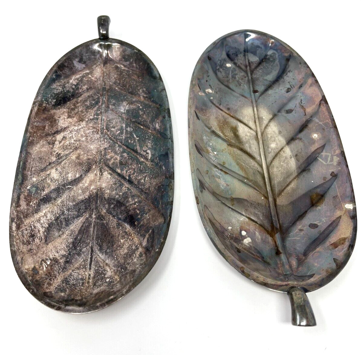 2 Vintage International Silver Company Leaf Shaped Serving Dishes #8193 & #8151