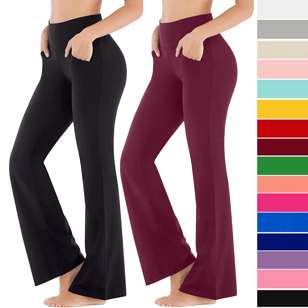 Womens Bootcut Yoga Pants Flared w/ Pockets High Waist Workout Bootleg  Leggings