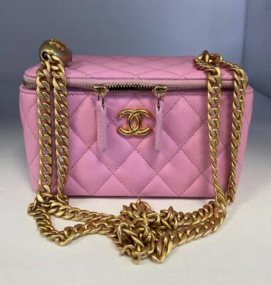 Authentic CHANEL Bubblegum Pink Sweet Heart Vanity Case with Chain