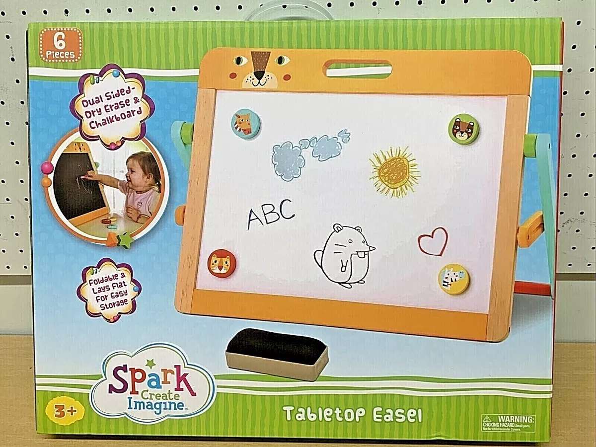 Double Sided Tabletop Easel Magnetic Art Dry Erase Board Chalkboard Kids  Spark