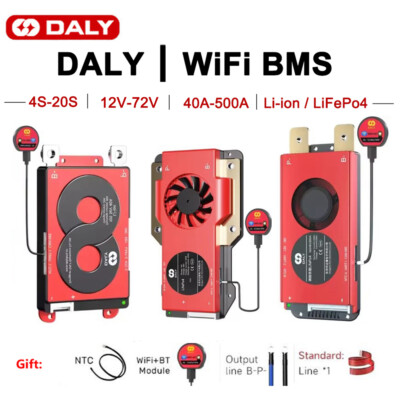 Daly Smart Wifi BMS 4S-20S 12V/24V/48V/72V Li-ion LiFePo4 BMS 40A-500A Lot AUS