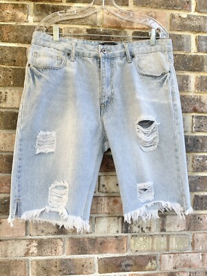 Forever 21 Jean Shorts Mens Sz 34 Light Blue Denim Distressed