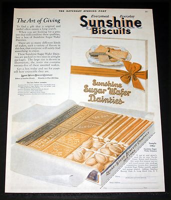 1922 OLD MAGAZINE PRINT AD, LOOSE-WILES SUNSHINE BISCUITS, SUGAR WAFERS, ART!