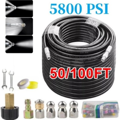 #ad 100FT 50FT 5800PSI Sewer Jetter Nozzles Kit Drain Cleaning Hose M22 to 1 4quot; NPT⭐ $26.99