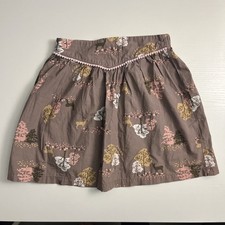 Hanna Andersson Girls Skirt Size 130 8 Brown Pink Tree Print Cotton Pom Trim
