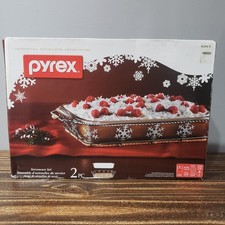 Image of Pyrex 2 Piece Serveware Set 3 Qt Baking Dish Limited Edition Snowflake New