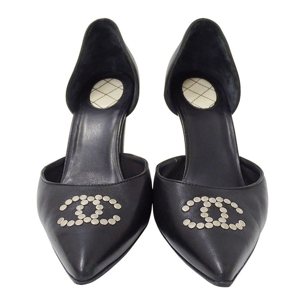 CHANEL Shoes Pumps Heel Cocomark EU 36 US 6 Leather Black Authentic thumbnail 17