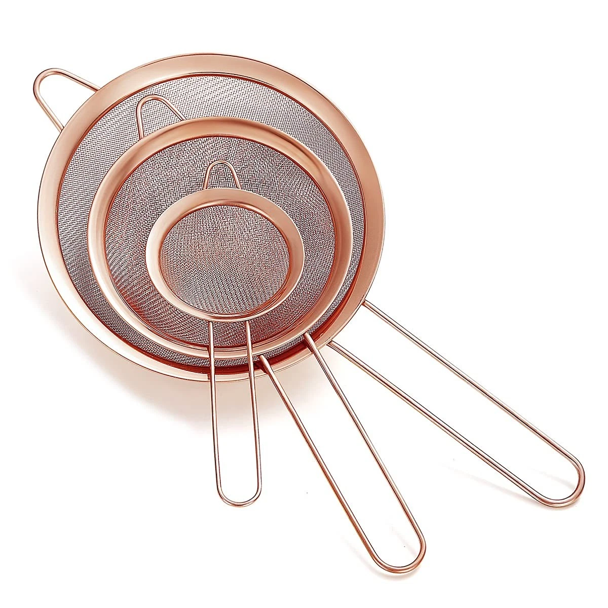 Copper Fine Mesh Strainer 3 Pieces Set, Rose Gold Flour Sifter For Baking, St...