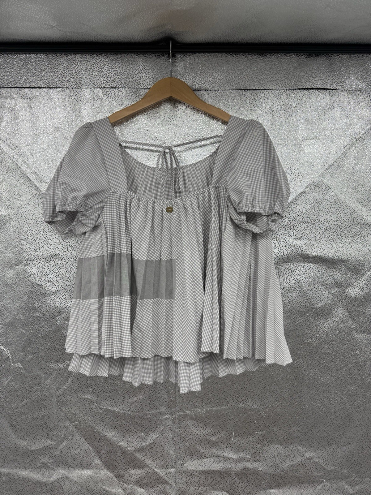 Manila Grace Patchwork Gingham Pleated Babydoll T… - image 5