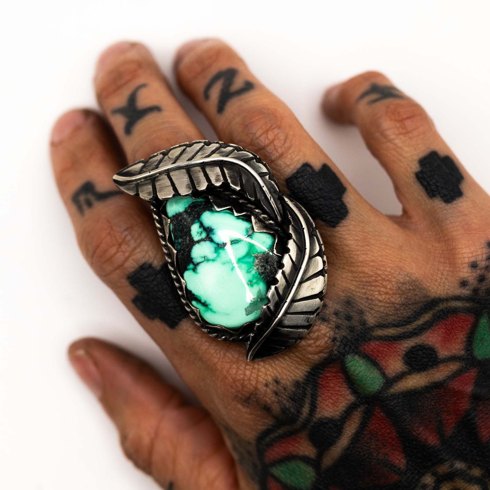 Silver Statement Ring Size 7.5 Green Emerald Rose… - image 18