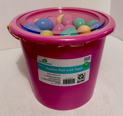 Jumbo PINK Pail Filled with Eggs, Multicolor, 96 Pieces, Easter Way To Celebrate