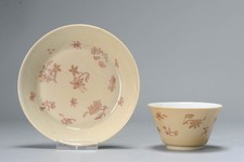Antico set da tè 18C porcellana cinese Kangxi Cafe au Lait fiori latte sangue
