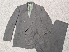 vintage USA made 2PC SUIT double breasted 40L 34x34 gray plaid TWEED wool