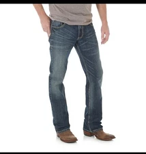 Wrangler Mens Retro Slim Fit Boot Cut Jeans 36x36 WLT77LY Dark Blue Denim 