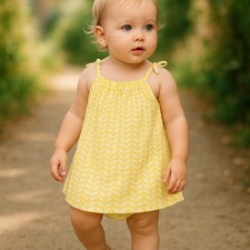 kit + lili Girls Dress Size 12-18 Mo Yellow White Leaf Print Bloomers NEW