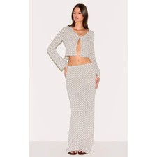 PrettyLittleThing Striped Cardigan and Maxi Skirt Set Chocolate Brown Cream US 6